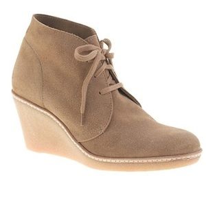 J. Crew MacAllister suede wedge lace up ankle boot round toe gum sole tan 7
